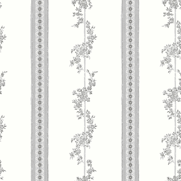 Tapet Drottningholm, Anno, blomsterrankor i grå nyanser på crémevit botten.