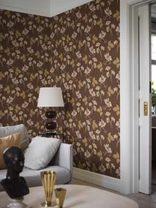 Tapet Valborg, Swedish Grace, blommig 20-tals tapet, brun bottenfärg