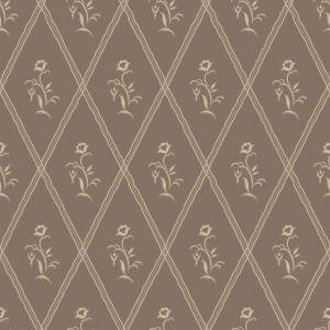 Tapet Signe, Swedish Grace, trellismönster med liten blomma i ljusbeige, mörkbrun bottenfärg