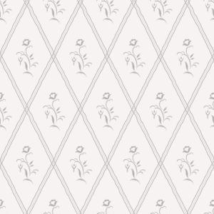 Tapet Signe, Swedish Grace, trellismönster med liten blomma i grått, vit bottenfärg