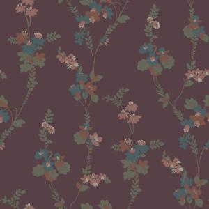 Tapet Vera, Swedish Grace, blommig 20-tals tapet, vinröd bottenfärg