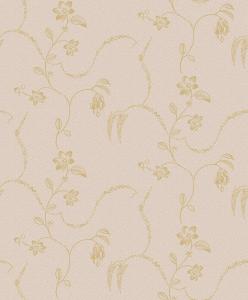 Tapet Elsie, Swedish Grace, slingrande guldfärgade blomrankor, 20-tals stil, blekrosa bottenfärg