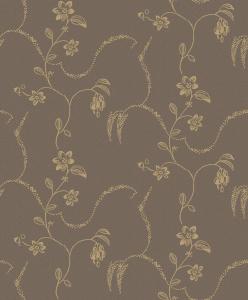 Tapet Elsie, Swedish Grace, slingrande guldfärgade blomrankor, 20-tals stil, brun bottenfärg