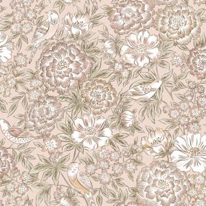 Tapet Dagmar, Swedish Grace, fåglar och blommor, svagt rosa, olivgrön