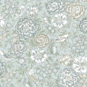 Tapet Dagmar, Swedish Grace, fåglar och blommor, blå, grön