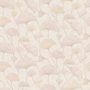 Tapet Sophia, Swedish Grace, Ginkoblad, rosa och aprikos med guldskimmer