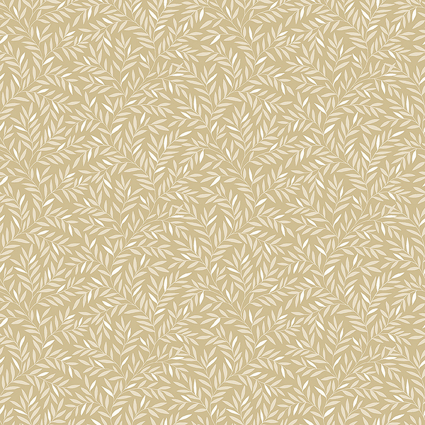 Papperstapet 8612, Borosan 21, små vita och beige blad, gyllenbrun botten
