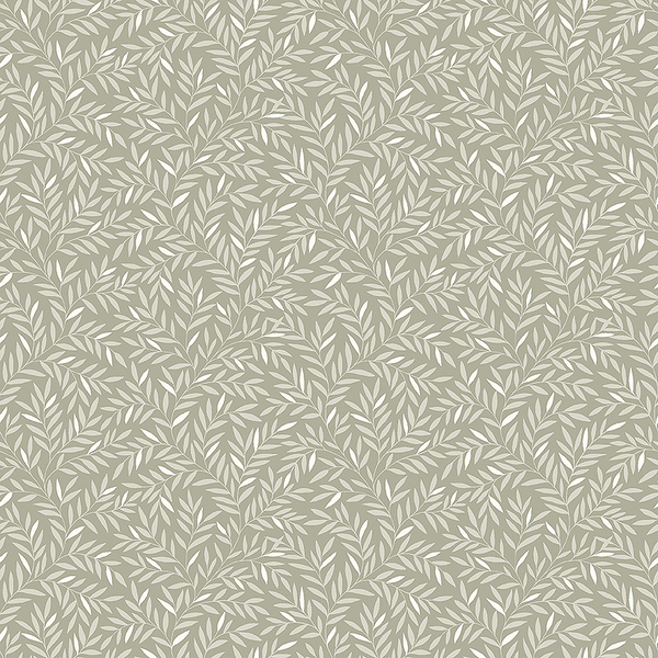 Papperstapet 8613, Borosan 21, små ljusgröna och vita blad, grågrön botten