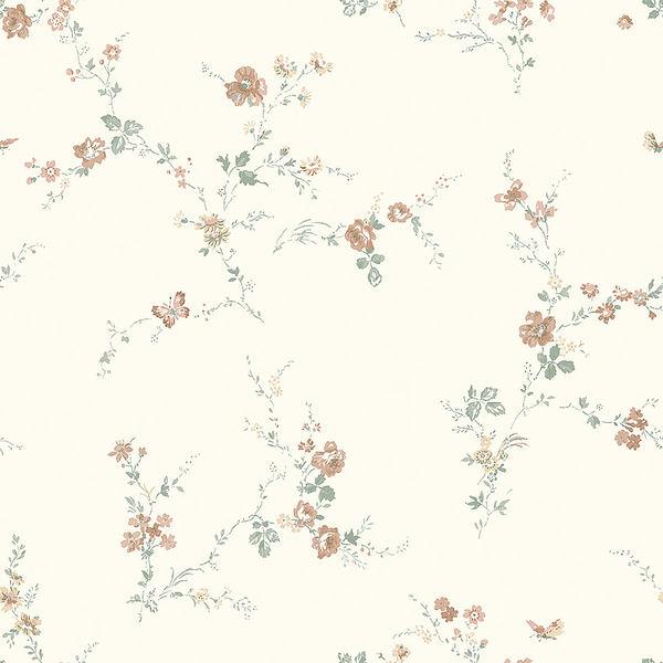 Papperstapet 8626, Borosan 21, små blomslingor i gammalrosa på crèmevit botten