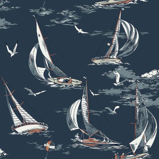 Tapet Sailboats, Marstrand II, kappsegling i friska vindar, blå
