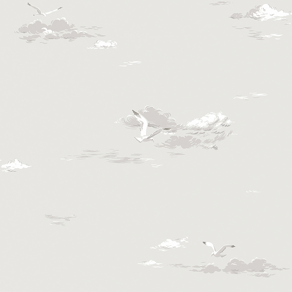 Tapet Seagulls, Marstrand II, flygande fiskmåsar, ljusgrå