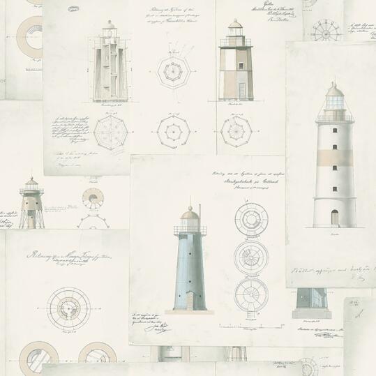 Tapet Lighthouse, Marstrand II, svenska fyrtorn, beige-grå-blå