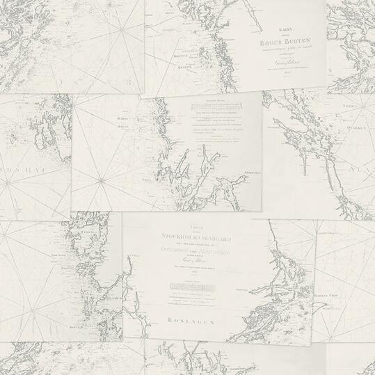 Tapet Coastline, Marstrand II, gammalt sjökort, grå-benvit