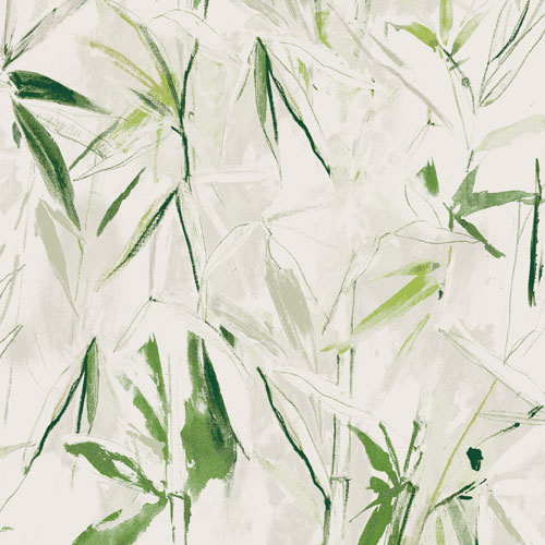 Tapet Carrizo Greenery, Wild, bambuträd i grön, vit botten.