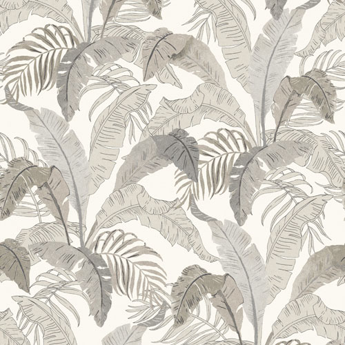 Tapet Botanic Midnight, Lotus, stora blad i grått. Antikvit botten