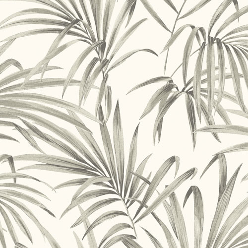 Tapet Palm Sand, Lotus, ståtliga palmblad i silver. Antikvit botten
