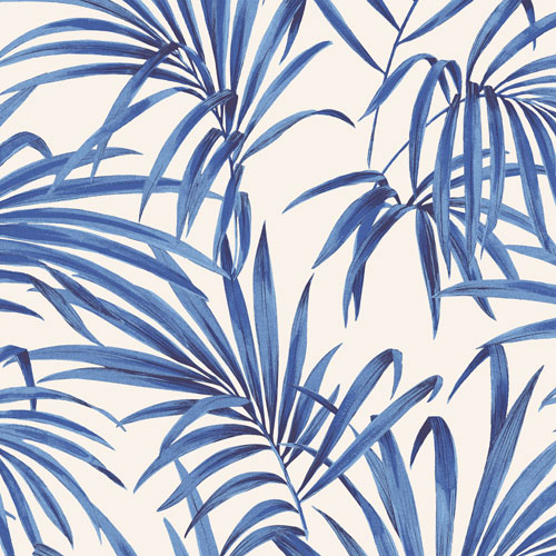 Tapet Palm Cobalt, Lotus, ståtliga palmblad i blåa nyanser. Antikvit botten