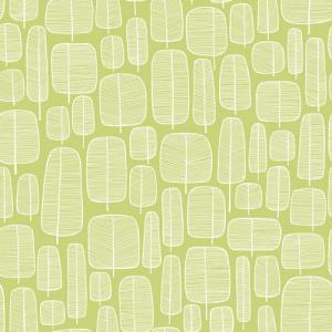 Tapet Little Trees Peagreen, Kinfolk, vita fantasifulla träd, ljust limegrön botten