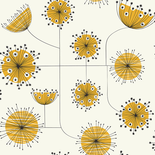 Tapet Dandelion Mobile Sunflower Yellow, Kinfolk, gul frökapsel, antikvit botten