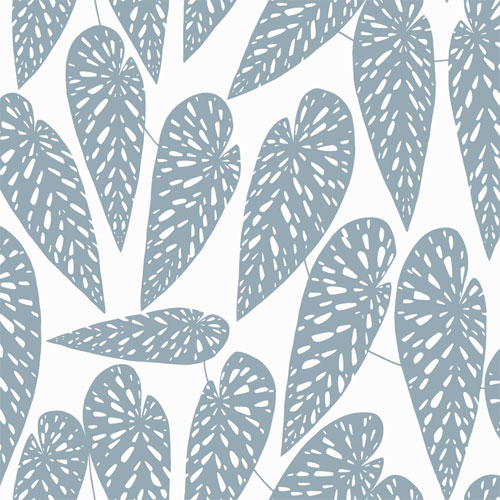 Tapet Jungle, Seven Sisters, stora ljusblå blad, vit botten