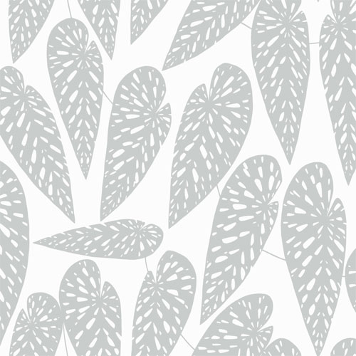 Tapet Jungle, Seven Sisters, stora ljusgrå blad, vit botten