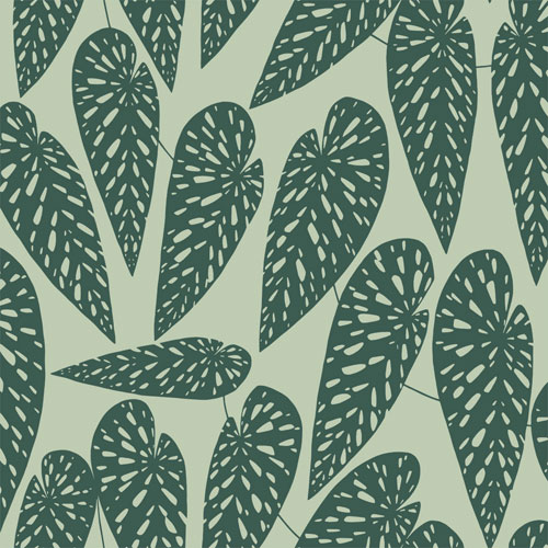 Tapet Jungle, Seven Sisters, stora gröna blad, ljusgrön botten