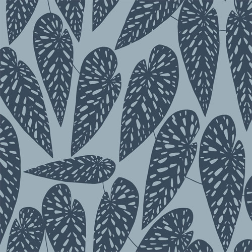 Tapet Jungle, Seven Sisters, stora blå blad, ljusblå botten