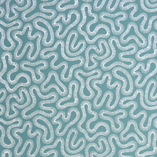 Tapet Coral Teal, Pioneer, abstrakt korall i vit, grönblå botten.