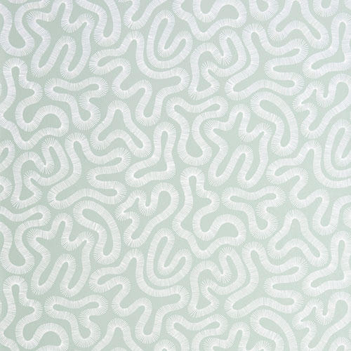 Tapet Coral Celestel, Pioneer, abstrakt korall i vit, mintgrön botten.
