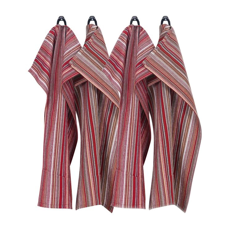 Kökshanddukar GOA i återvunnen bomull i 4-pack, randiga i röda nyanser