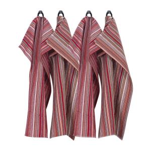 Kökshanddukar GOA i återvunnen bomull i 4-pack, randiga i röda nyanser