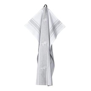 Kökshandduk GÄRDEBYN, broderade Dalahästar, Stl.45x60cm, ljusgrå, vit