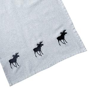 Kökshandduk HELGE, med tre broderade älgar, ljusgrå, vit, återvunnen bomull