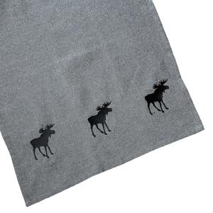 Kökshandduk HELGE, med tre broderade älgar, återvunnen bomull, mörkgrå, grå