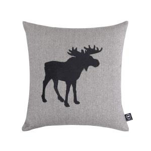 Kuddfodral HELGE, enfärgad ljusbrun med en svart broderad älg