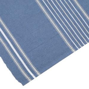 Löpare LINDA randig i blått, vitt och beige i återvunnet material