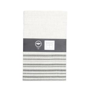 Gardinkappa CHARLES, offwhite bottenfärg med vågräta ränder i olivgrönt i nederkanten