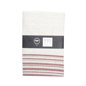 Gardinkappa CHARLES, offwhite bottenfärg med vågräta ränder i rött i nederkanten