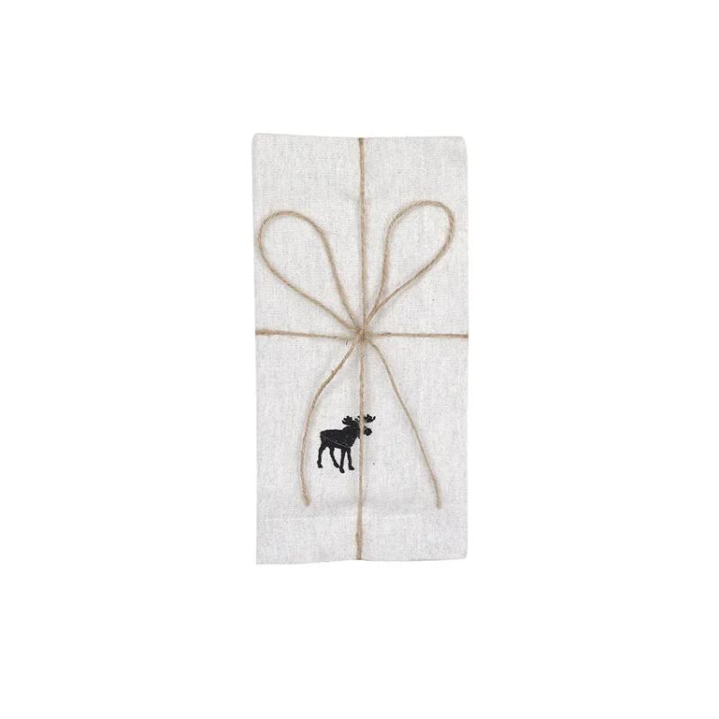 Servett eller liten duk, HELGE med broderad älg i svart, 2-pack stl. 45x45cm återvunnet material, ecru, beige