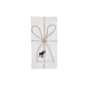 Servett eller liten duk, HELGE med broderad älg i svart, 2-pack stl. 45x45cm återvunnet material, ecru, beige