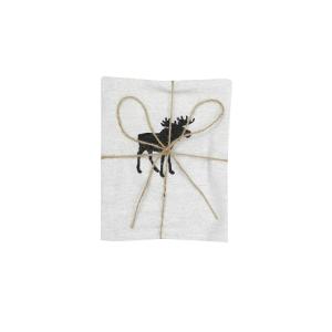 Kökshandduk HELGE, med tre broderade älgar, återvunnen bomull, stl. 45x60cm, ecru, beige