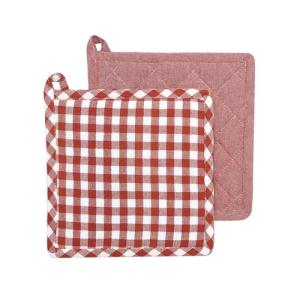 Grytlapp BELLA, 2-pack, återvunnen bomull, rutig i rost och vitt och enfärgad i rost