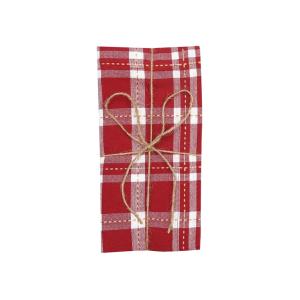 Servett, liten duk ANN, två-pack, rutig i återvunnet material i rött, sand och beige