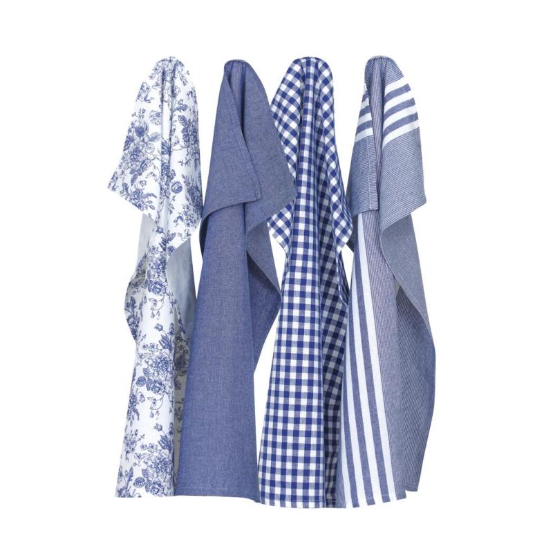 Kökshanddukar RECYCLE LINNEA, mix i 4-pack, blått och vitt