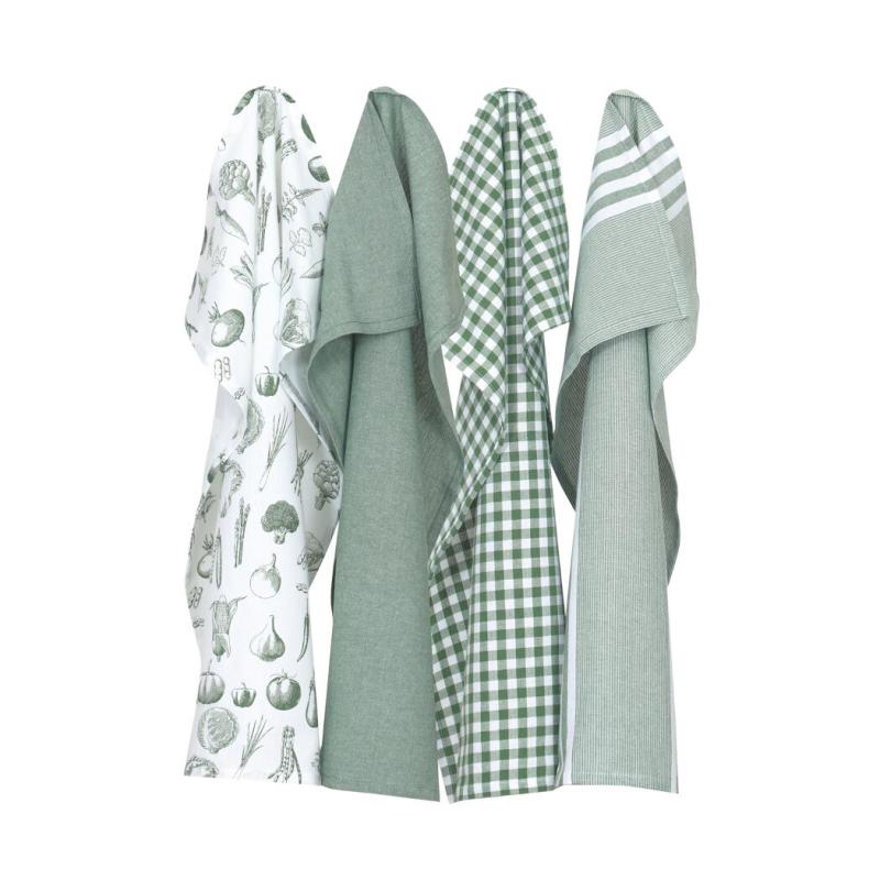 Kökshanddukar RECYCLE LINNEA, mix i 4-pack, grönt och vitt