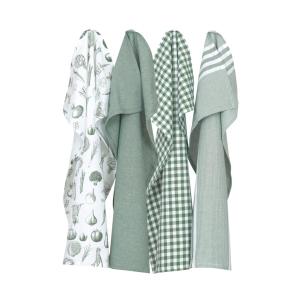 Kökshanddukar RECYCLE LINNEA, mix i 4-pack, grönt och vitt