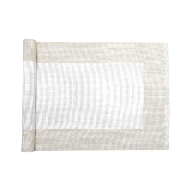 Löpare POPPY i linnefärg och vitt med mörkare linnefärgad ram runt kanterna