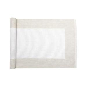 Löpare POPPY i linnefärg och vitt med mörkare linnefärgad ram runt kanterna