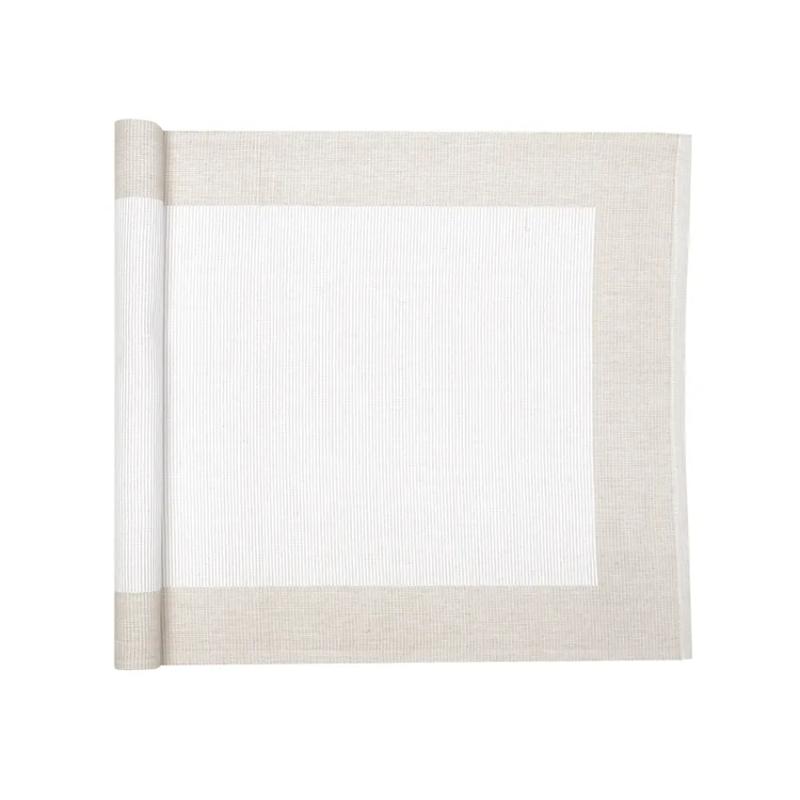 Löpare POPPY i linnefärg och vitt med mörkare linnefärgad ram runt kanterna, stl.45x140cm