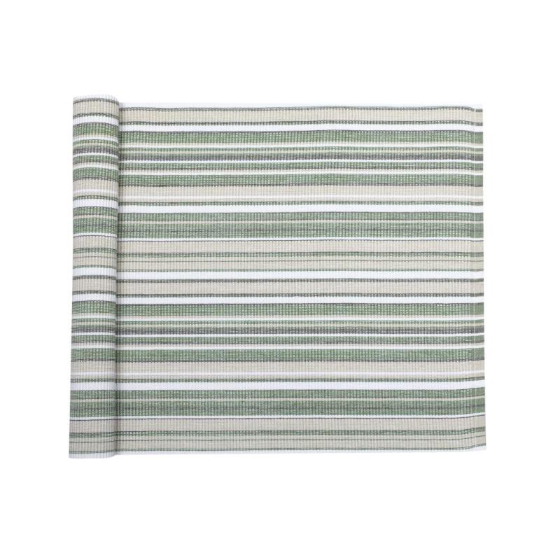 Bordslöpare JONAS, randig i grönt, vitt och linnefärg